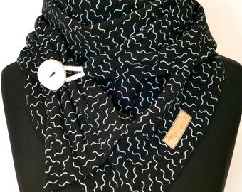 Muslin wrap scarf, triangle scarf, black with white button, neckerchief, women's gift