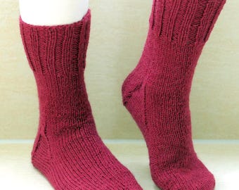 Knitted socks, size 36/37, solid burgundy, hand-knitted wool socks