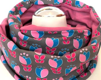 Loop scarf tube scarf flowers grey made of cuddly sweat fabric warm