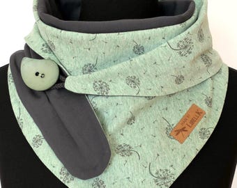 Wrap scarf dandelions mint grey with button triangular scarf jersey gift women