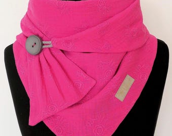 Muslin wrap scarf embroidery flowers pink with button scarf triangular scarf ladies