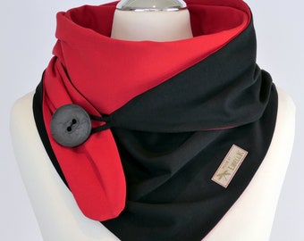 Tuch Wickelschal Schwarz Rot mit Knopf Jersey Dreieckstuch Geschenk Damen