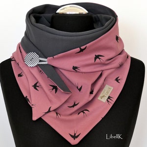 Cloth Wrap Scarf Swallows Berry Grey with Button Jersey Gift Ladies