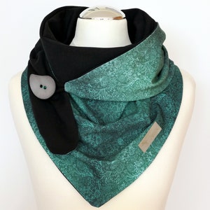 Wrap Scarf Cloth Dark Green Black with Button Jersey Triangle Cloth Gift Ladies