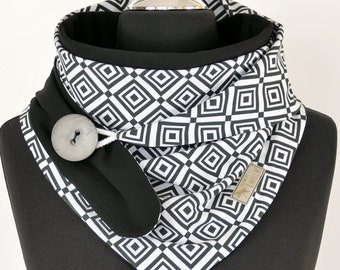 Wrap Scarf Graphic Pattern Scarf with Button Triangular Scarf Black White Jersey Gift
