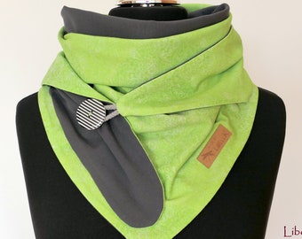 Wrap Scarf Lime Grey with Button Jersey Triangle Scarf Gift Women