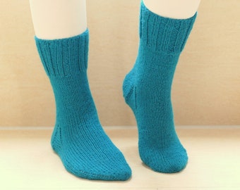 knitted socks size 36/37 petrol uni hand-knitted socks wool