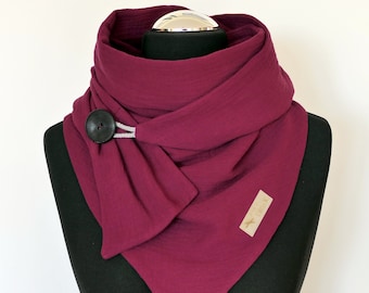 Muslin Wrap Scarf Berry Plain Triangular Scarf with Button Ladies Gift