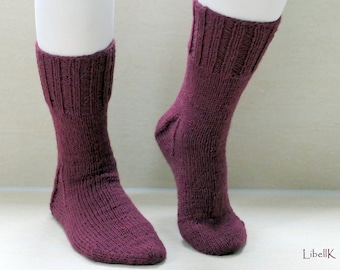 gestrickte Socken Gr.38/39 bordeaux uni einfarbig handgestrickte Strümpfe Wolle