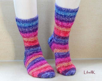 knitted socks size 38/39 Erika purple blue hand-knitted stockings wool