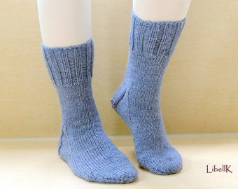 Knitted socks, size 38/39, denim blue melange, hand-knitted socks, wool