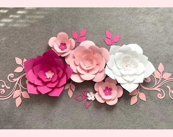 Pink and White Paper Flowers, Wall Decor, Nursery, Floral Backdrop