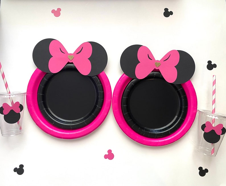 Minnie Mouse party, paper plate, pink bow , Minnie birthday party, Minnie baby shower