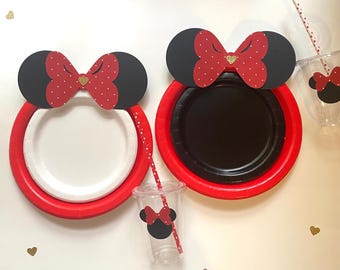Minnie Mouse Birthday Party Tableware: Red Polka Dot Plates, Cups, Straws