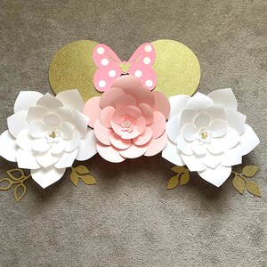 Minnie Mouse Paper Flower Wall Decor: Pink, White & Gold Glitter