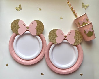 Minnie Mouse Party Tableware Set: Pink & Gold Birthday Decor