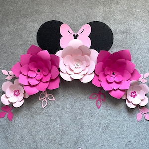 Minnie flowers nursery,  Hot Pink fuchsia, Baby Wall Decor, Minnie Mouse Birthday Party Backdrop Decor