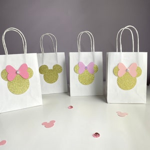 Minnie Mickey Mouse Small Favor Bags, Party Gift bags, Goody bag, Minnie Mouse baby shower, pink bow and gold glitter