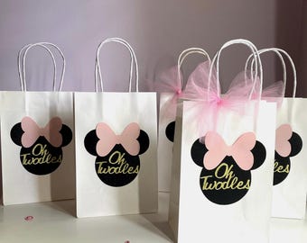 Minnie Mouse Oh Twodles Favor Bags: Pink Bow, Glitter Ears