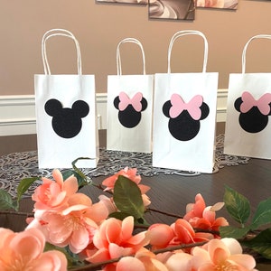 Minnie and Mickey Goodie bags, favor bags, party treat bags, Pink bow and Black glitter ears, gift bags, Minnie Mickey birthday party decor