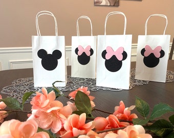 Minnie and Mickey Goodie Bags: Pink or Red Bow, Black Glitter Ears
