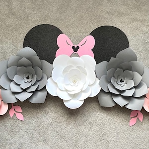 Minnie Mouse Paper Flower Wall Decor: Pink, Gray, and White