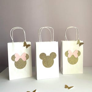Minnie Mouse Favor Bags: Gold Glitter Ears, Pink Bow
