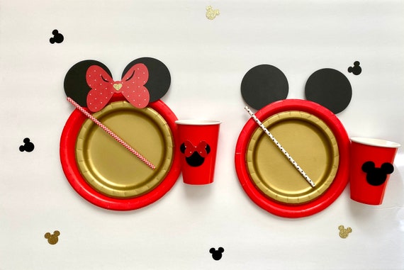 Minnie and Mickey Mouse Birthday Party Set: Plates, Cups, Straws