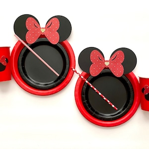 Minnie Mouse Plates Red Polka Dots Bow, Cups, Straws, Minnie Birthday Party Table Decor, Minnie Baby Shower