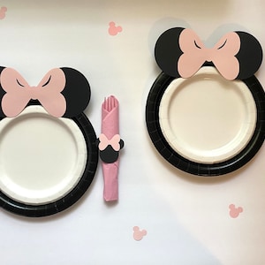 Minnie Mouse Plates and Wrapped Forks, Birthday Table Decor for Minnie Birthday Party or Minnie Baby Shower