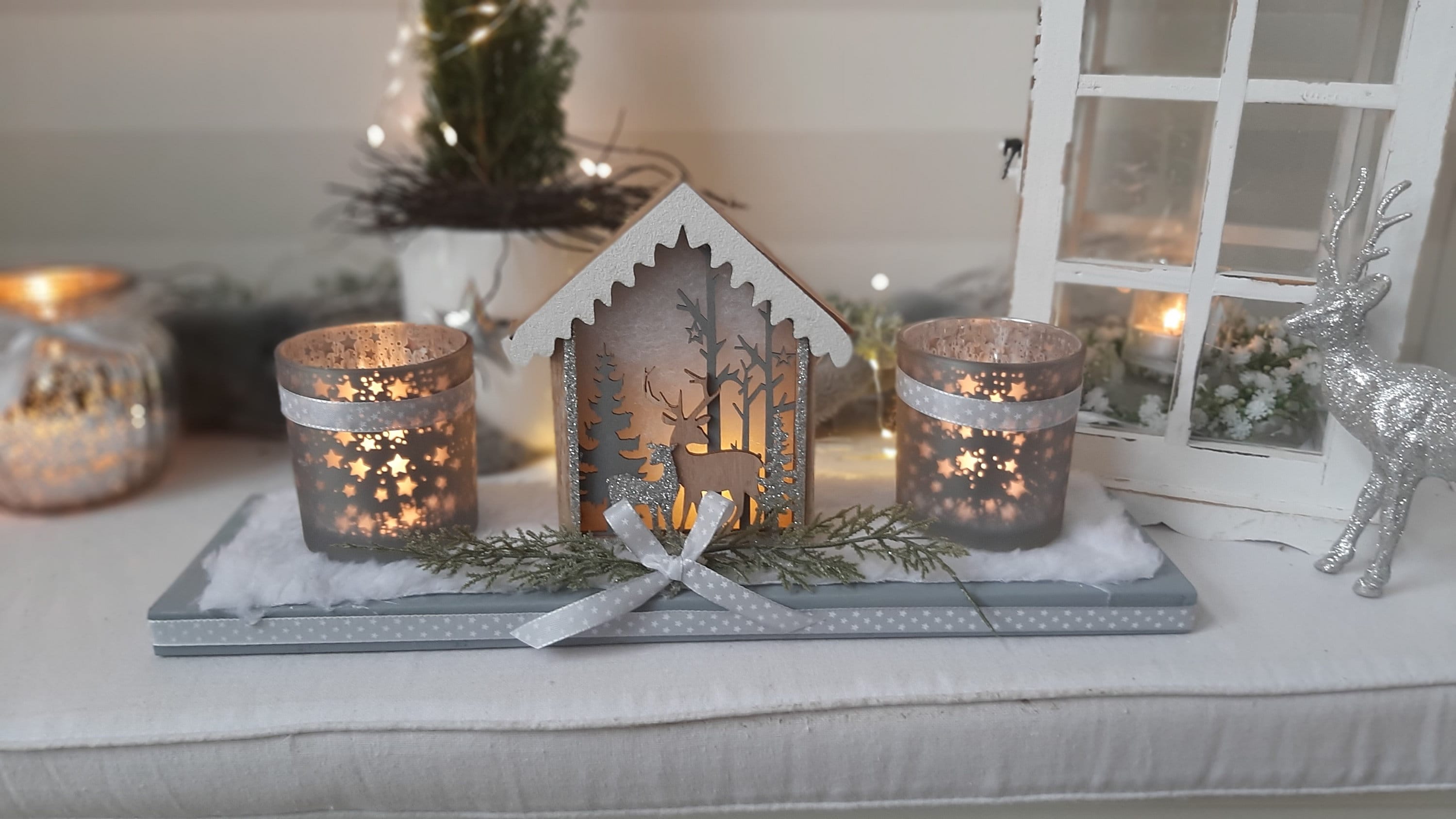 Mit TIMER LED Landhaus Winterdeko mit Windlicht, Weihnachten, Tischschmuck,  Innen und Außendeko, Geschenkidee - Etsy Schweiz