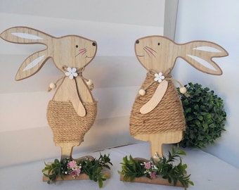 SOFORT LIEFERBAR 2 süße Osterhasen, Landhaus Osterdeko, Tischdeko, Innen- und Außendeko, Geschenkidee