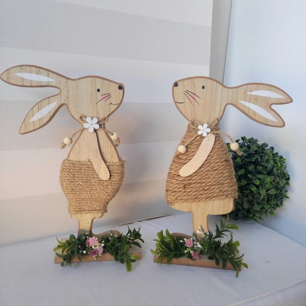 2 cute Easter bunnies, country-style Easter decoration, table decoration, indoor and outdoor decoration, gift idea