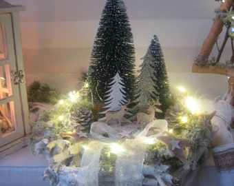 Immediately available XL LED winter wreath with timer, reusable table wreath with lantern, gift idea, table decoration