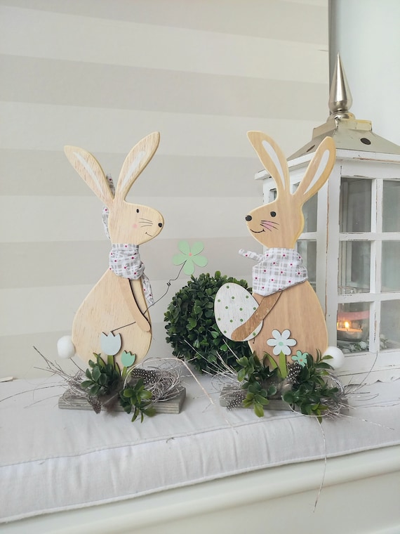 2 simpatici coniglietti pasquali, decorazione pasquale in stile