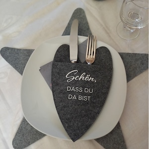 Cutlery bag heart with loving saying made of felt