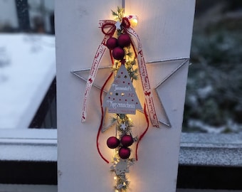 LED Christmas wreath with timer, window decoration, reusable door wreath, winter, door decoration, with timer