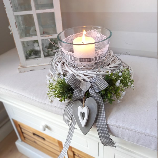 haltbare Tischdeko, shabby Tischkranz Windlicht, Hochzeit, Geschenkidee, Landhaus