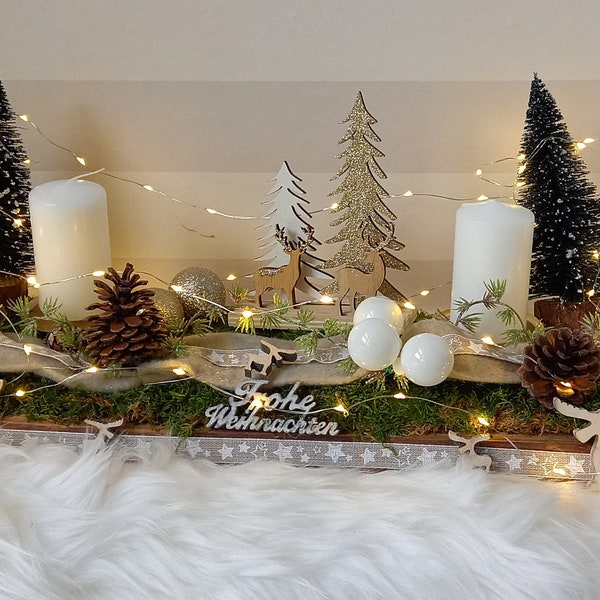 Durable XXL Advent wreath with LED fairy lights. Table decoration