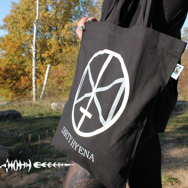 Fabric Bag // Merchandise // Dirty Hyena Logo // Black White & Grey // Stoffbeutel // Fair Trade