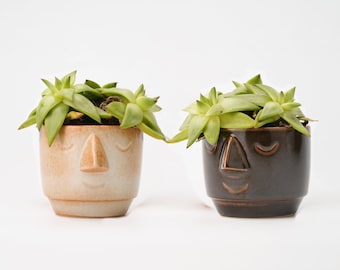 Handmade Ceramic Planter, Face Pot, Succulent Planter