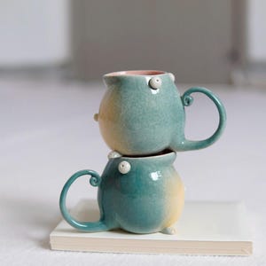 Handmade Ceramic Coffee Mug: Large Porcelain Espresso Cup #02  Milo x2 (Green)