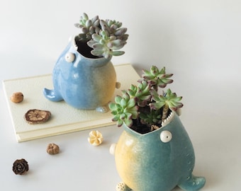 Indoor Succulent Pots, Ceramic Planter, Whale Lover Pots Gifts