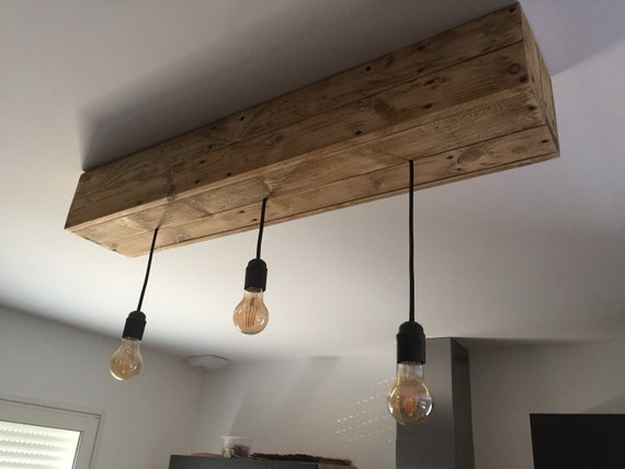 Lámpara de techo fabricada en madera de palet reciclado, 3