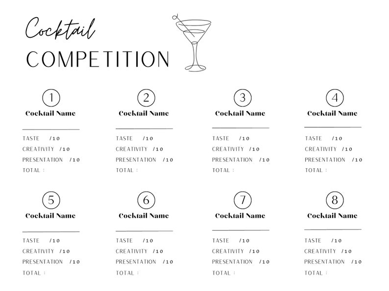 Printable Cocktail Competition Scorecard 画像 2