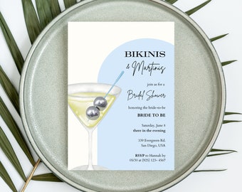 Bridal Shower Invitation Template, Bikinis and Martinis, Editable Bridal Shower Invitation Card, Printable, INSTANT Download