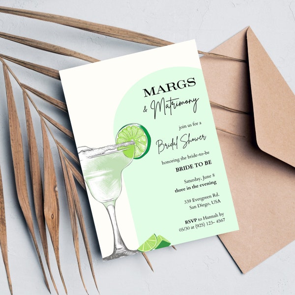 Bridal Shower Invitation Template, Margs and Matrimony, Editable Bridal Shower Invitation Card, Printable, INSTANT Download