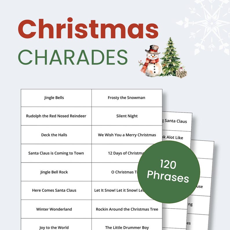 Christmas Charades Game | Kid's Game | Instant Download | Printable ...