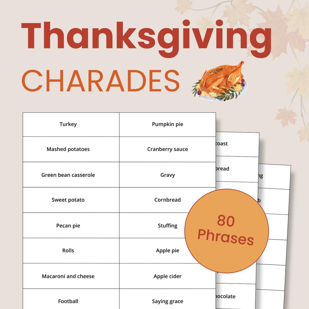 Thanksgiving Charades Game: 80 Holiday Phrases (printable) - Etsy