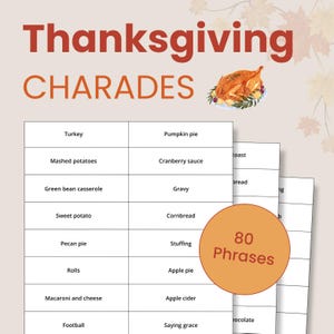 Thanksgiving Charades Game | Kid&#39;s Game | Instant Download | Printable Game | Catch Phrase | Pictionary | 80 Words